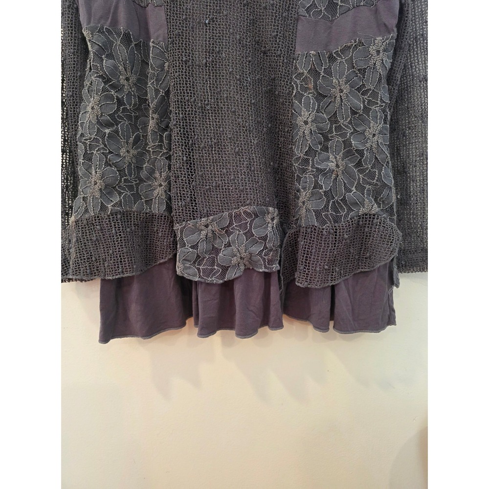 Indigo Soul Whimsigoth Gray Mixed Media Lace Tunic Top Fairy Grunge Boho M - Picture 12 of 12